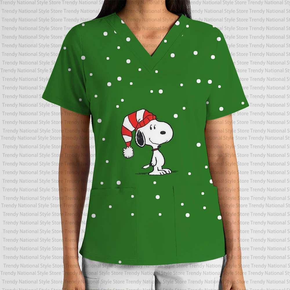 الصيف التمريض موحدة عيد الميلاد مرحبا كيتي الأسنان سبا الحيوانات الأليفة متجر المرأة تي شيرت المرأة ممرضة موحدة الخامس الرقبة طباعة فرك #4