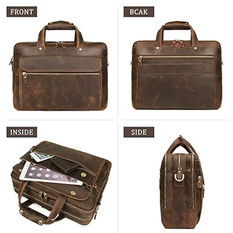 

MW2 Vintage Genuine Leather Men Briefcase Business Bag Large Leather Briefcase