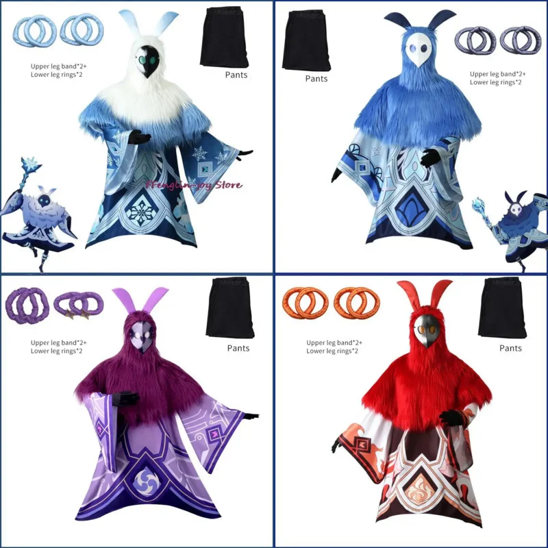 Anime Game Genshin Impact Electro Fire Water Ice Attribute Abyss Mage Cosplay Costume Pilose Hair Cloak Man Woman Halloween Suit