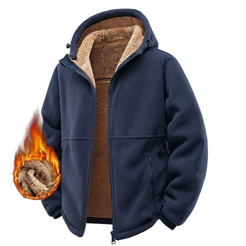 

Winter Hooded Polar Fleece Jacket Men Casual Thicken Warm Fleece Clothing Coat Outdoor Men Windproof Zipper Hooded Hiking Jacket