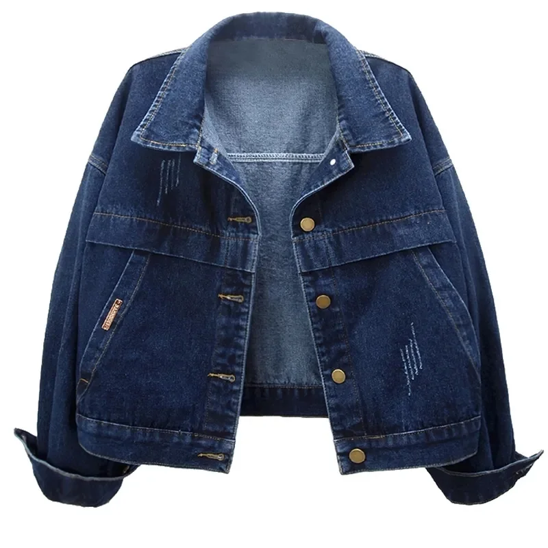 2024 New Vintage Women Jacket Autumn Denim Jackets Long Sleeve Blue Jeans Coat Turn-down Collar Outwear Bomber Jacket