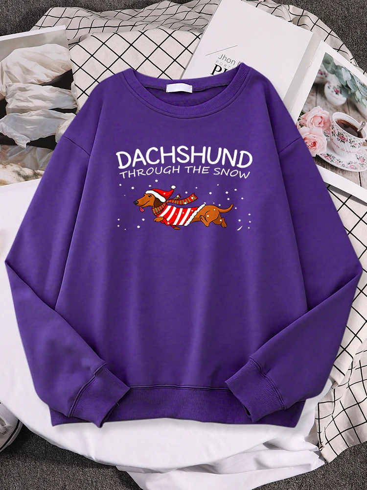 Dachshund Through The Snow Funny Dog Christmas Womne Hoody Yule Gift Trend Full Sleeve Pullover Street Comfortable Sportswears