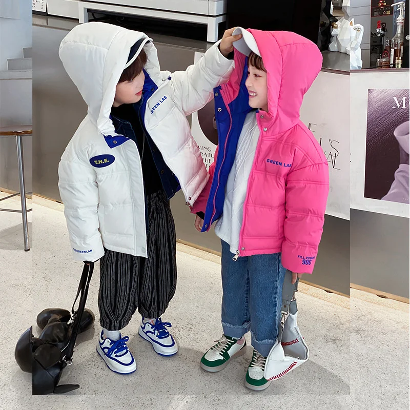 Warmth Winter Girls Alphabets Boys Puffer Jackets Waterproof Hooded Children White Duck Down Coats Kids Therme Outfits 4-13Years