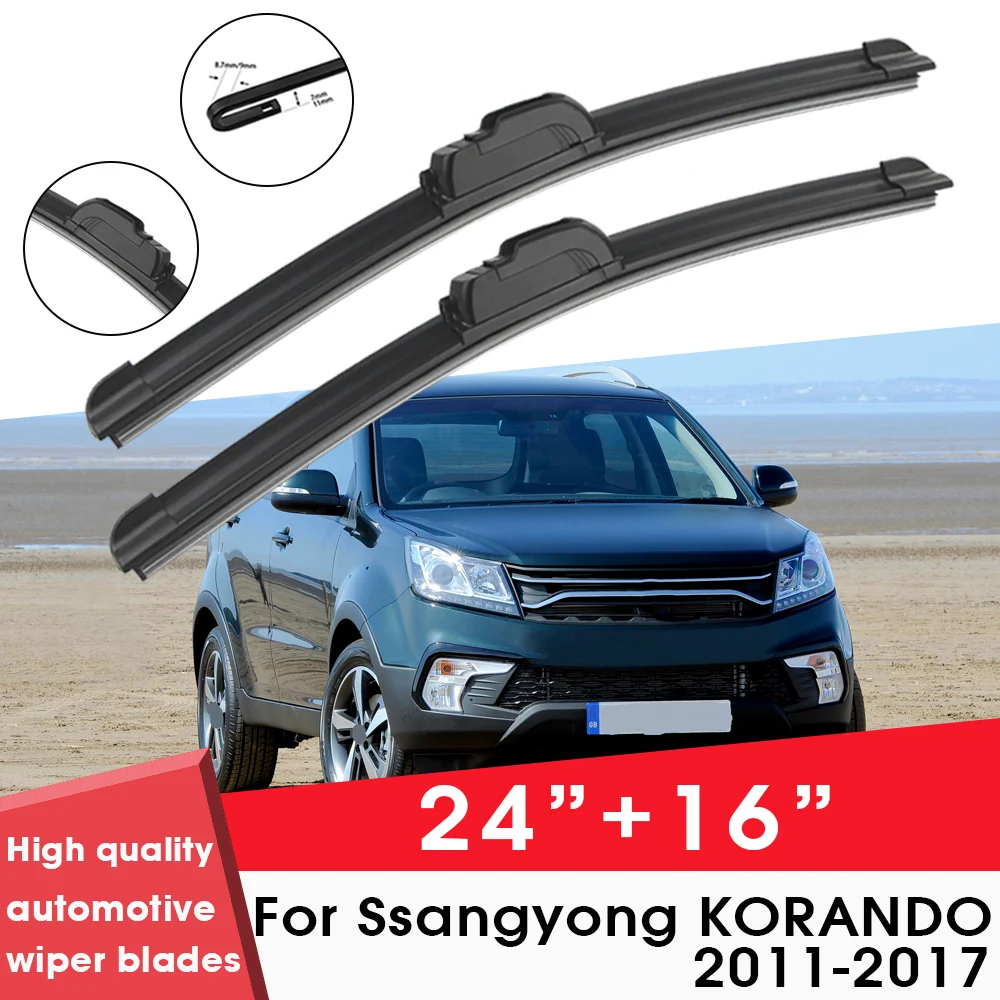 

Car Wiper Blade Blades For Ssangyong KORANDO 2011-2017 24"+16"Windshield Windscreen Clean Rubber Silicon Cars Wipers Accessories