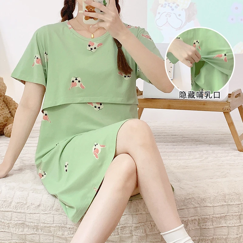 

Maternity Women Cotton Nursing Sleepwear Pregnant Nightdress Breastfeeding Pajamas Pregnancy Nightclothes For Postpartum Mother