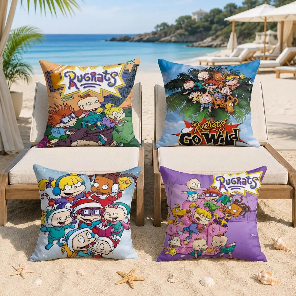 Cartoon Funny R-Rugrats Cushion Cover Silky Short Plush Invisible Zipper Dustproof Sofa Pillow Case For Home Decor
