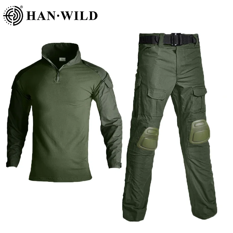 

HAN WILD Cotton Tactical Suit for Men Hiking Uniform Wear Resistant Combat Shirt Climbing Pants Airsoft Hunting Camping Clothes