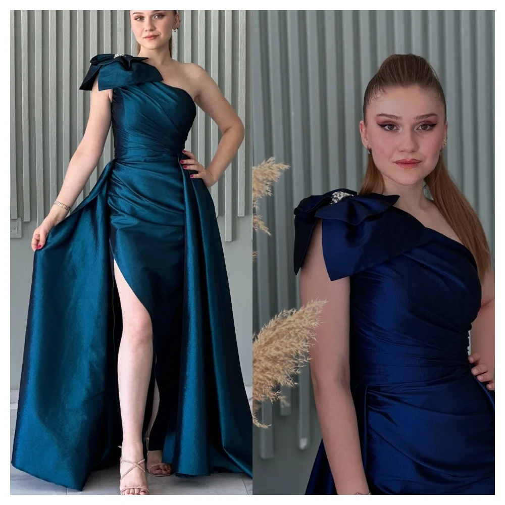 Dostosowane Dostosowane pełna wdzięku satynowa suknia wieczorowa Moda bez ramiączek na jedno ramię bez rękawów sukienka wysokiej jakości Celebrity G