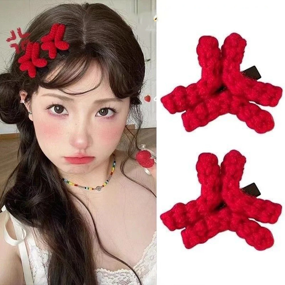 Anime Angry Expression Hairpin Girls Funny Hair Clip Knitted Barrettes Brooch Party Hair Accessories