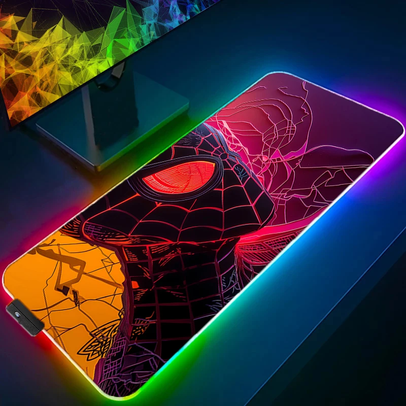 RGB LED Spider-Man Anime Mouse Pad Gamer Keyboard Pad Desk Mouse Mat Carpet Rubber Tapis Souris Gaming Notbook PC Mousepad