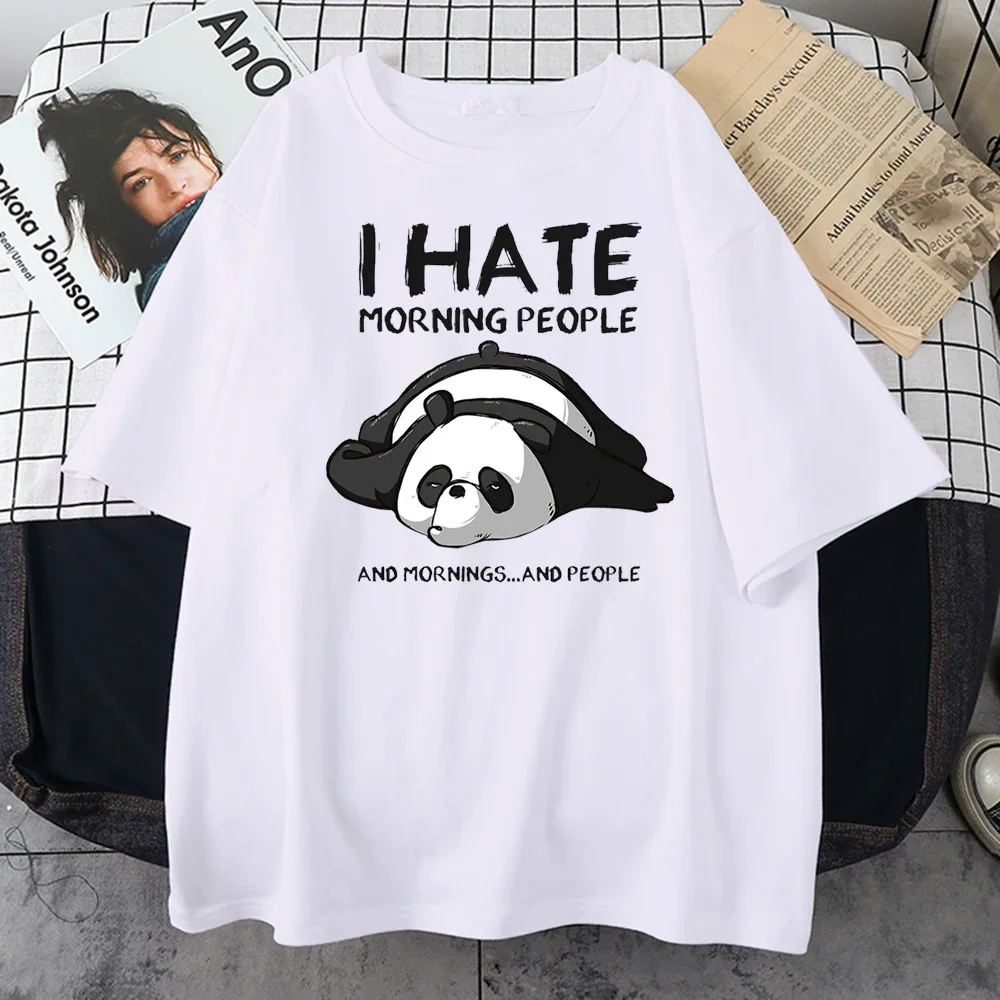 

Summer Men Clothing Lazy Panda I Hate Morning People Cartoons Casual Cotton T-Shirts Oversize Breathable Male Short Sleeve