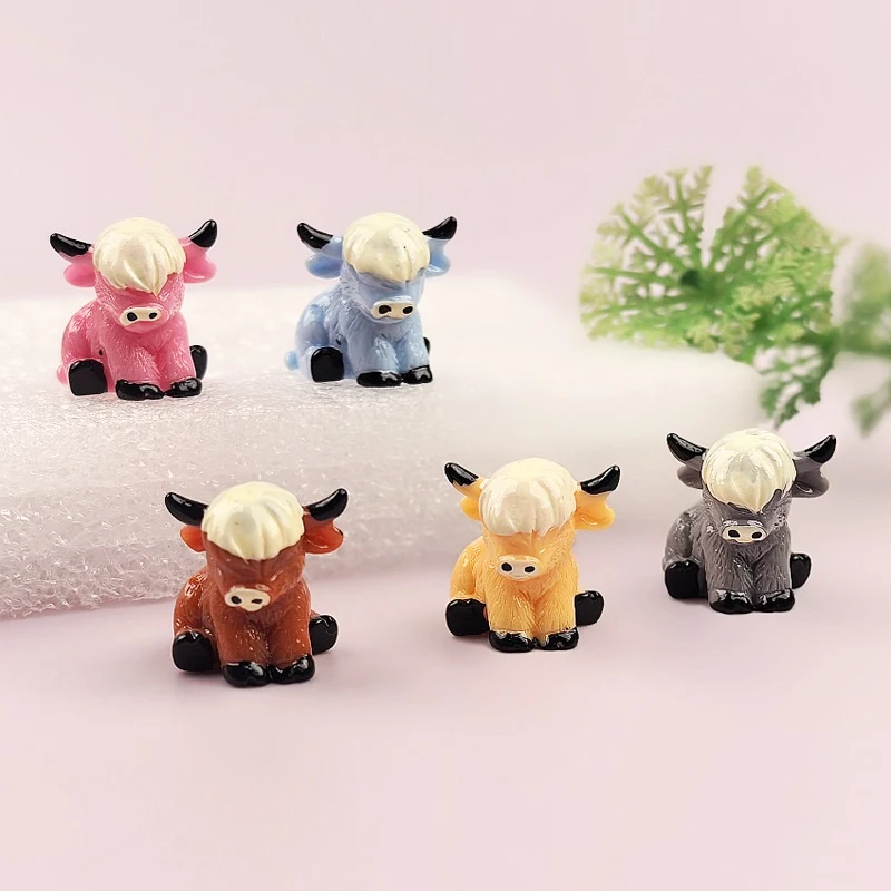 

5/10Pcs Mini Resin Highland Cow Miniatures, Cute Animal Figurines for Fairy Garden Ornament, Micro Landscape DIY Supplies
