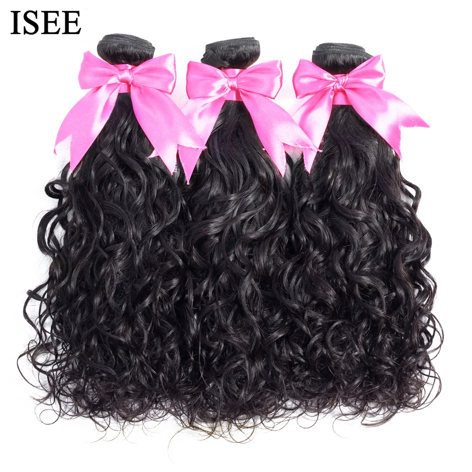 ISEE HAIR Brazilian Water Wave Bundles With Closure 100% Remy Human Hair Bundles With Closure 3 Bundles Hair With Closure 4x4