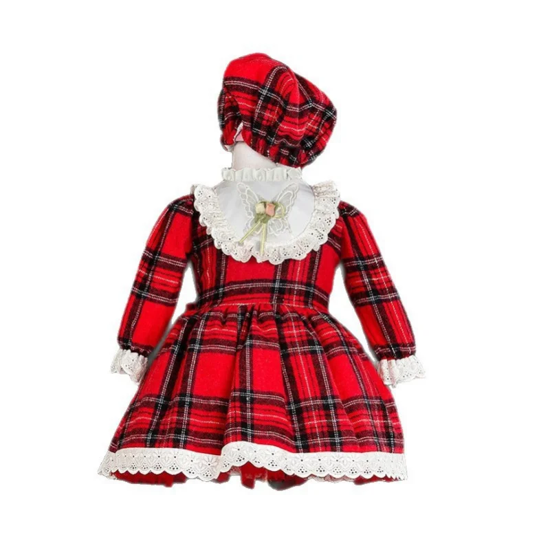 

Girls' Christmas Outfit Christmas plaid long-sleeved dress with hat two-piece set