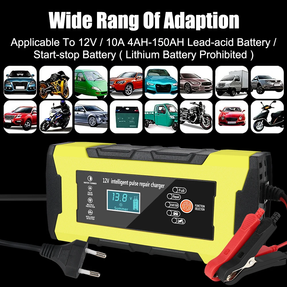 Automatic Smart Fast Digital LCD Display Car Motorcycl Battery Charger Auto Pulse Repair 12V 10A Intelligent Fast Power Charging