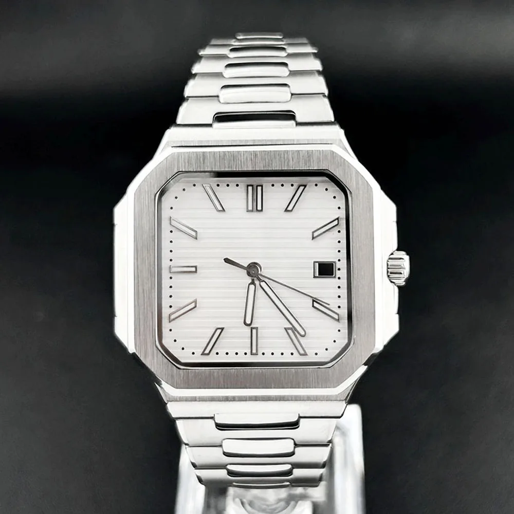 Часы NH35 Мужские часы с индивидуальным логотипом, квадратный циферблат, квадратный корпус, механические часы из нержавеющей стали, часы с механизмом NH35