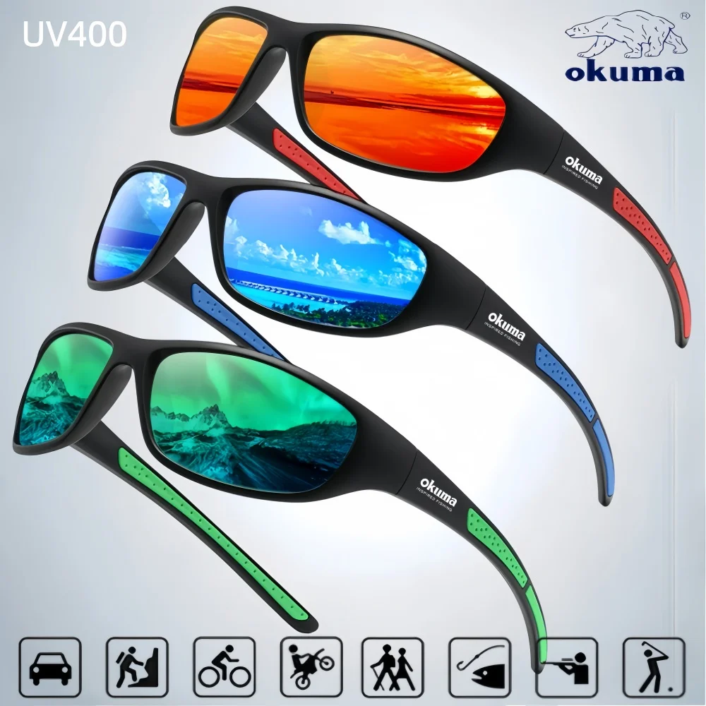 Óculos de Pesca Polarizados Okuma UV400 Anti Luz Difusa, Ideais para Esportes ao Ar Livre e Lazer