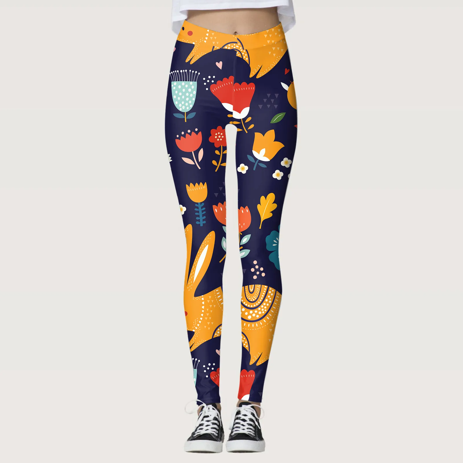 Coelhos Coelhos Leggings impressos para mulheres, calças apertadas, calças justas sexy, Páscoa personalizada, corrida, Pilates, calças longas sexy, primavera