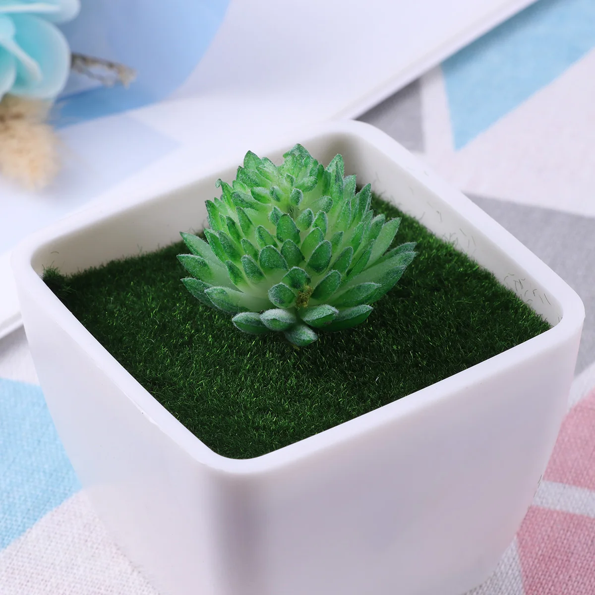 

Artificial Flower Pot White Plastic Moss Vase Fake Plant Container Decorative Home Car Desk Bathroom Countertop School Projects