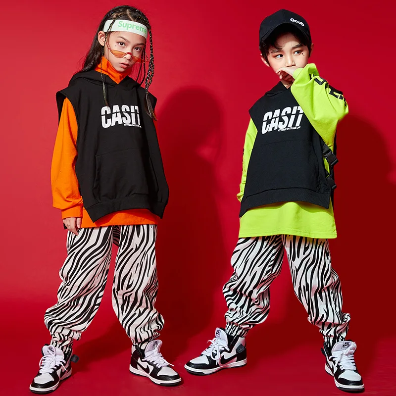 

Kid Hip Hop Clothing Sweatshirt Hoodie Sleeveless Jacket Zebra Streetwear Jogger Sweat Pants for Girl Boy Dance Costume Clothes