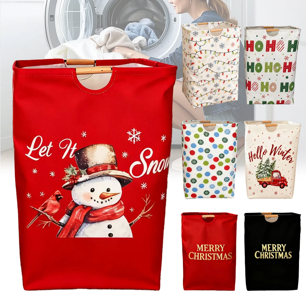 

Christmas Pattern Foldable Laundry Basket Cotton Cloth Dirty Clothes Collection Basket for Home Bathroom Large Capacity Storage