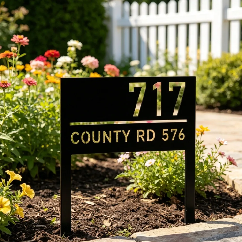 Lawn Yard Address Stake Customizable Modern Metal House Number Plaque New Home Owner Decor Gift