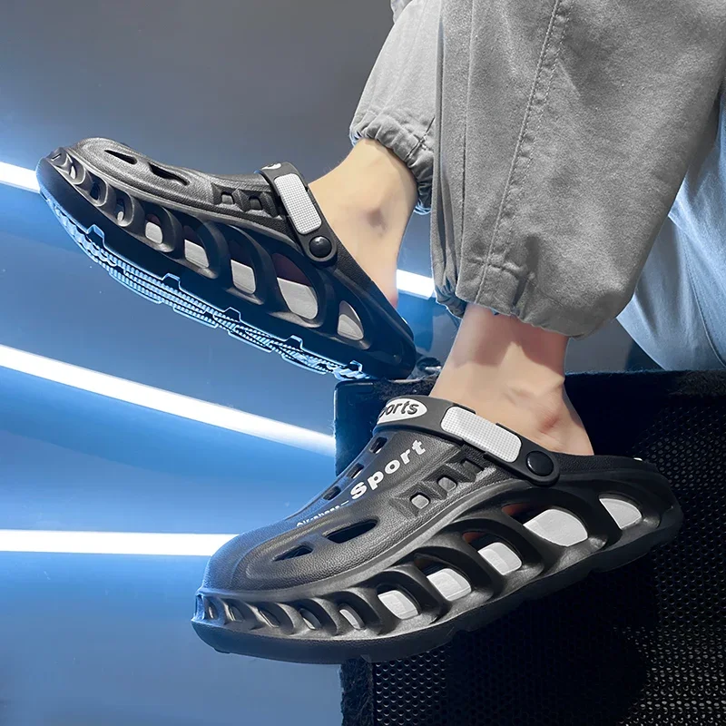 

Летняя пляжная обувь, мужские сетчатые тапочки, садовая обувь, легкие слипоны, подвески, сабо «сделай сам», уличные прогулочные тапочки для мужчин