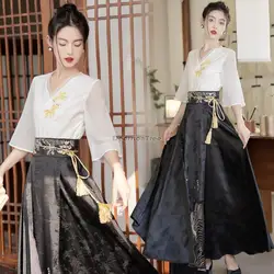 2026 Chinese traditional ming dynasty horse-face skirt women hanfu oriental vintage style hanfu set lady folk dance dress set