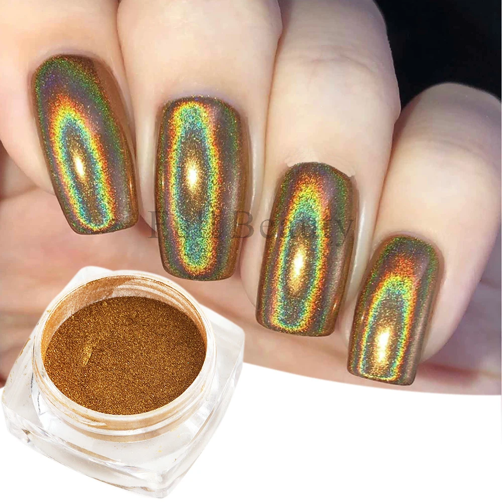 Holografische Nail Poeder Goud Zilver Reflecterende Glitter Chrome Pigment Hologram Wrijven Dust Shiny Pailette Nail Decoratie Ntlsh