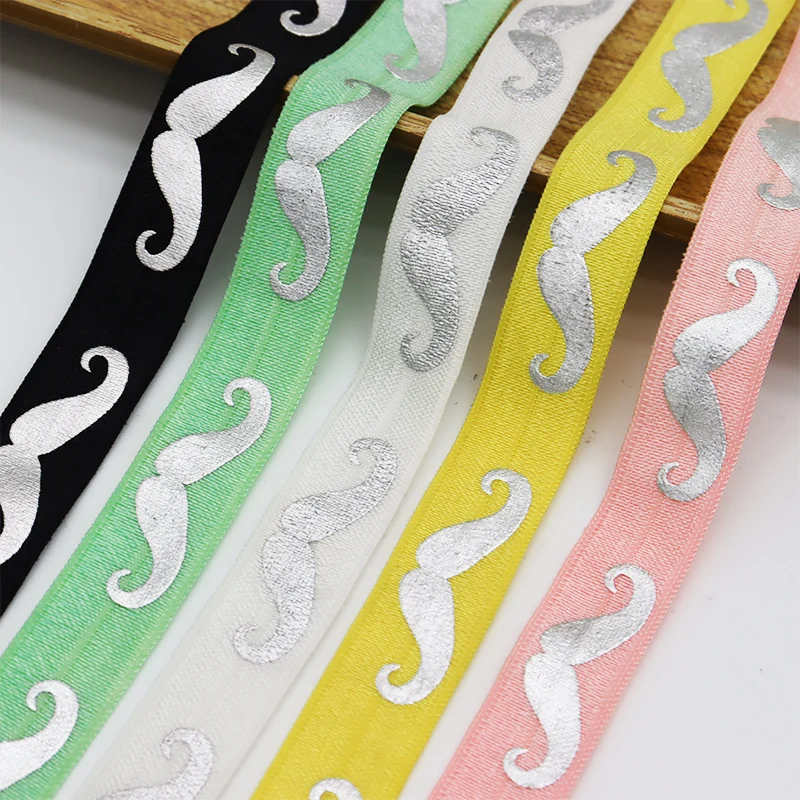 

15mm Silver Foil Mustache Fold Over Elastic FOE Band for DIY Hair Bows Sewing Craft Birthday Party Decor Gift Wrapping Supplies