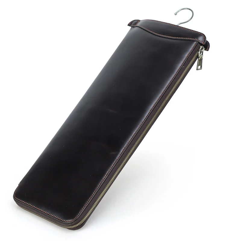 First-layer cowhide business travel portable tie storage box, fashionable travel hook, genuine leather two-piece tie box