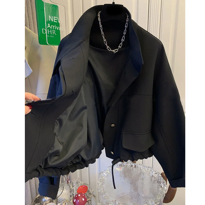Standing Collar Short Jacket Hem Drawstring Trench Coat Women Spring Autumn 2025 New Popular high-end Jacket Casual Windbreaker