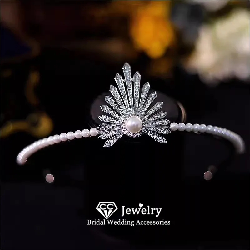 CC Elegant Crowns Wedding Hair Accessory Women Headbands Engagement Jewelry Imitation Pearl Simple Design Tiaras Hairband HS183