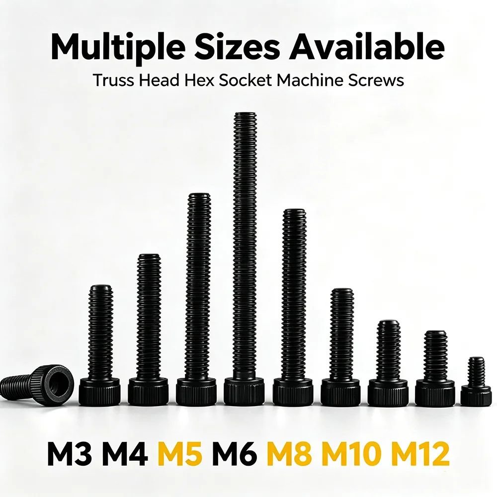 5/50PCS Socket Hexagon Bolts Stainless Steel M2 M3 M4 M5 M6 M8 Computer Screws Set Hex 12.9 Grade Black Metal Bolt Allen Screw