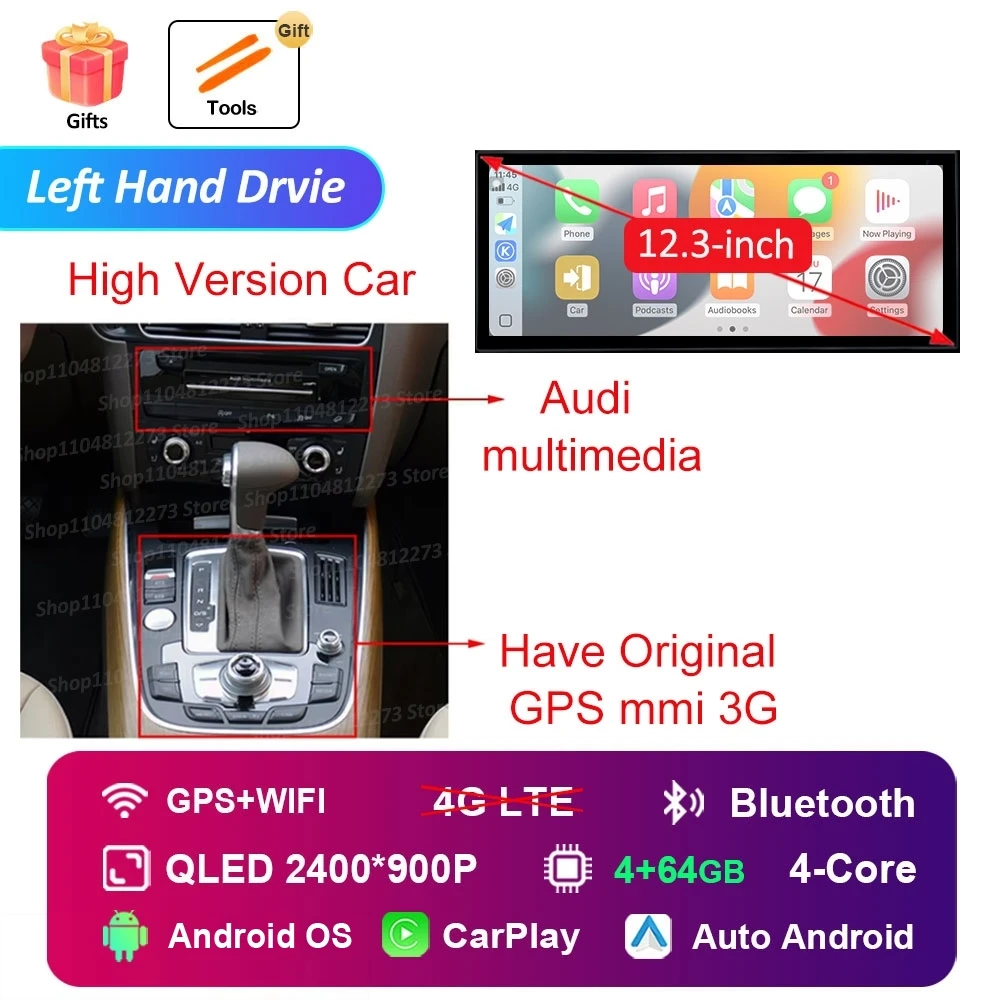 Linkerhand Drvie voor Audi A4 B8 A5 2009-2016 Autoradio Videospeler Android 16 Carplay Navigatie GPS 4G HD Touchscreen