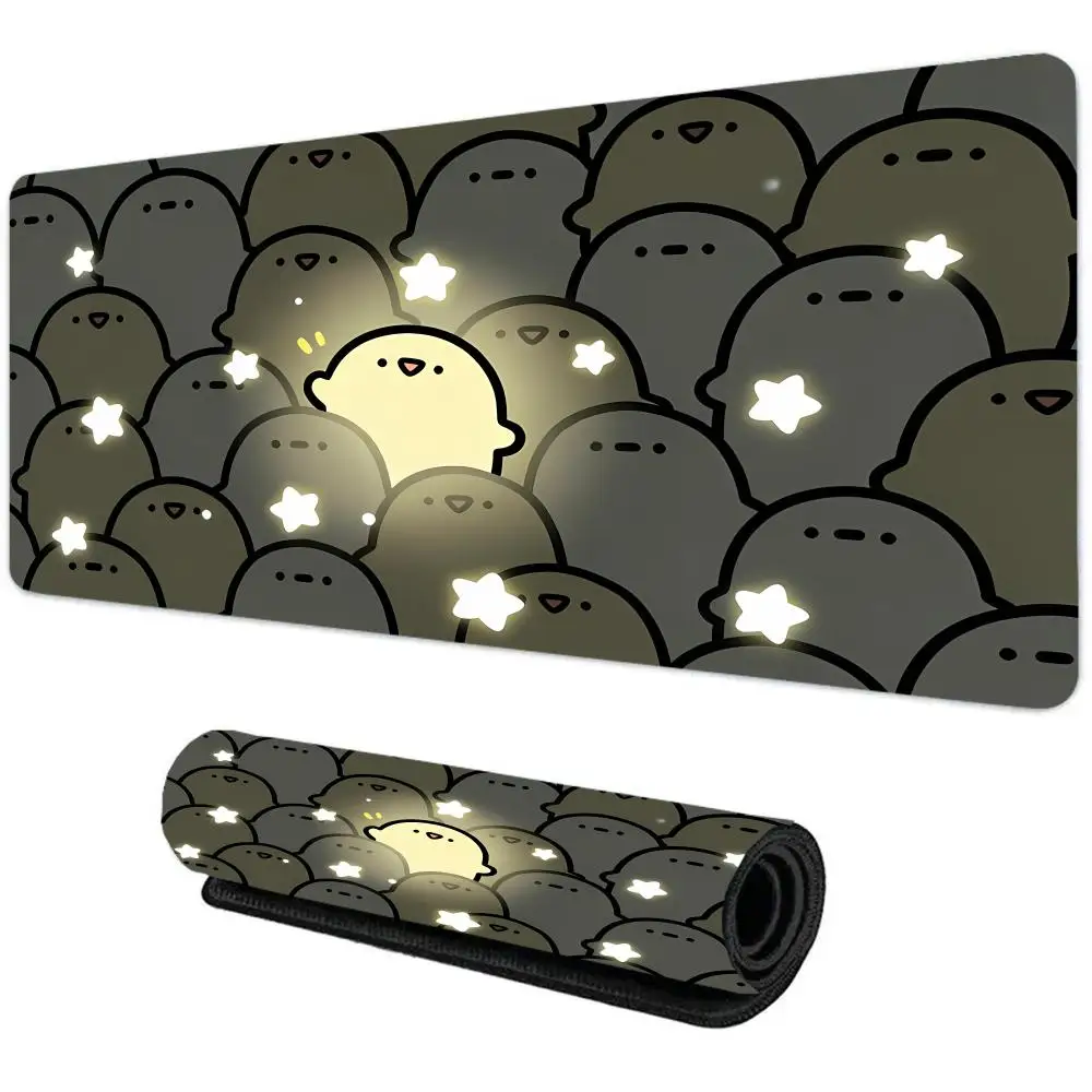 Grey Cartoon  Star Chubby Doll Large Mouse Pad, Non-slip Desk Mat, Lovely Round Character Pattern Gaming Keyboard Pad