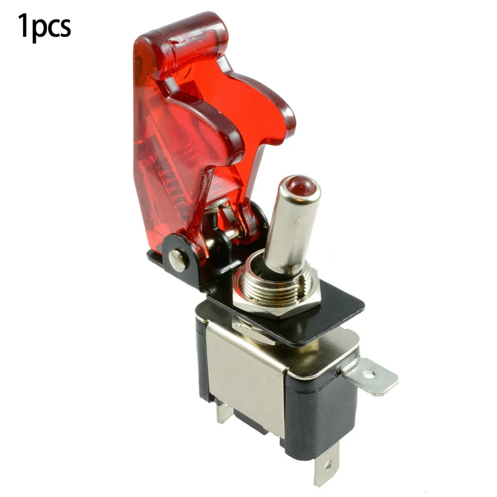 12V LED For Toggle Switch for Car For Dashboards with Missile Style Flick Cover SPST On Off Switch with Silver Plated Terminals