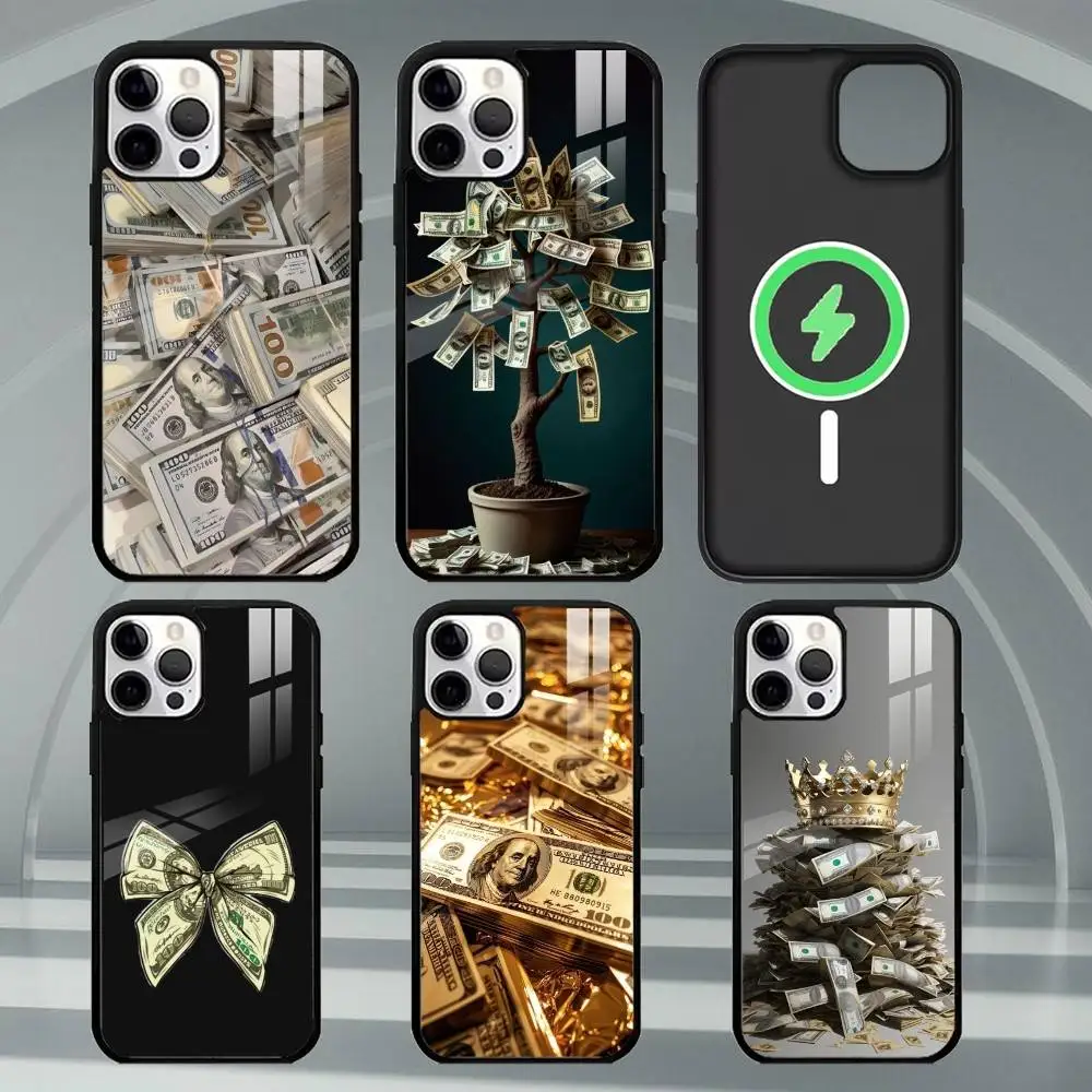 

M-Money Dollars Coin Gold Phone Case For iPhone17,16,15,14,13,12,11 Plus,Pro Max Magnetic For Magsafe Wireless Charging