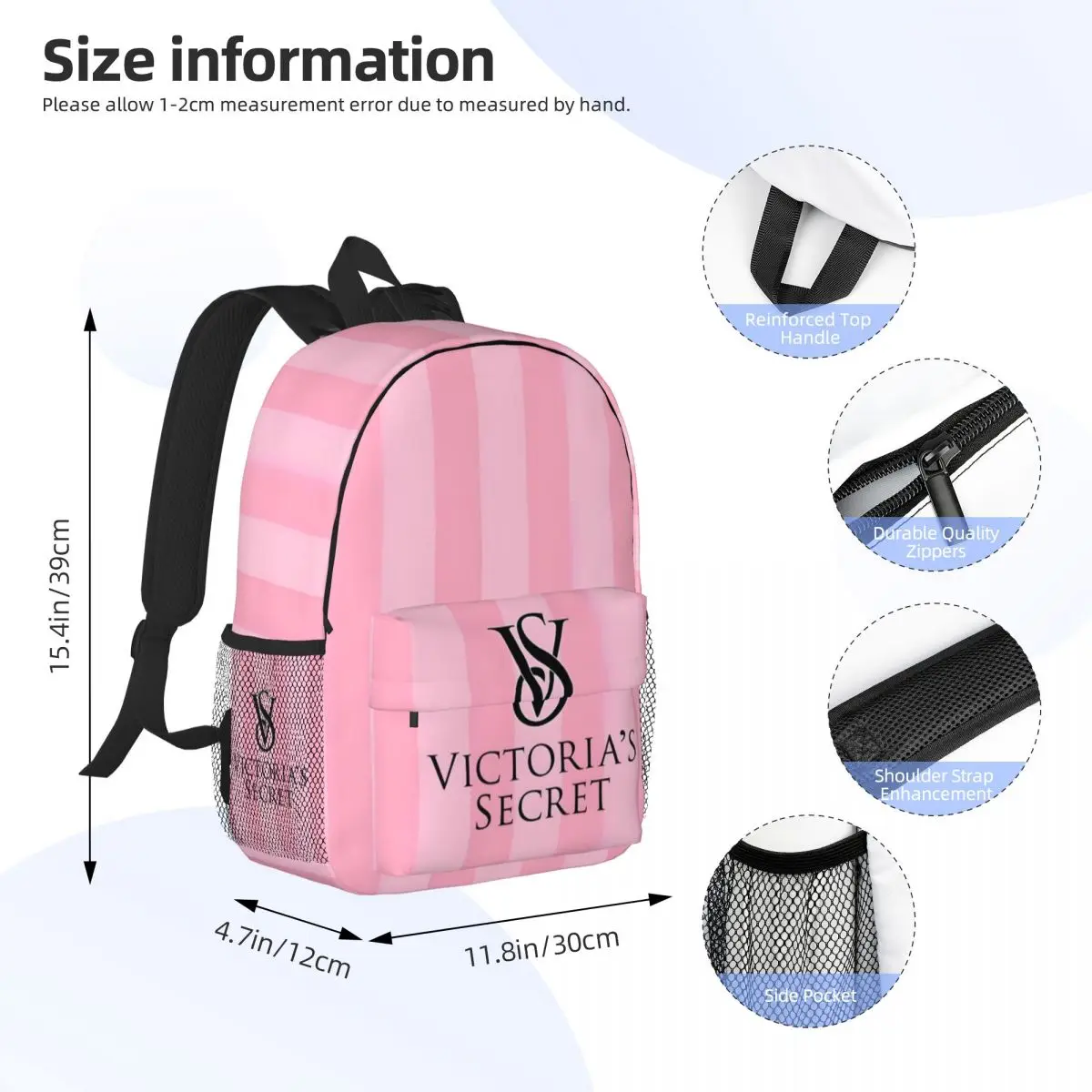 Pink-Victoria-S-Love-Secret New Fashion High Capacity Waterproof College Backpack Trendy Laptop Travel Book Bag 15inch