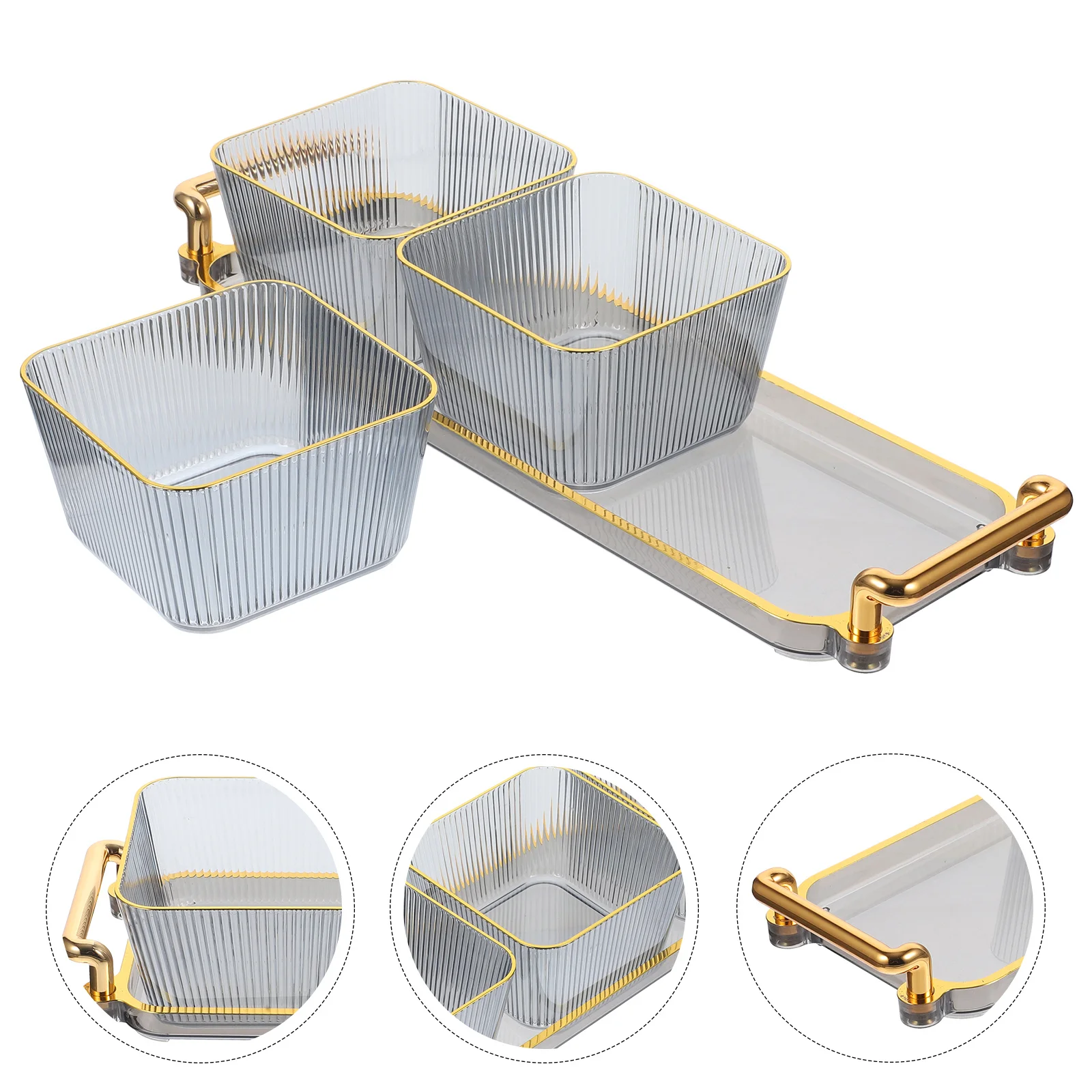 

Large Capacity 3 Grids Snack Tray for Fruits Nuts Seeds Smoke Gray PP Material Kitchen Living Room Office Dessert