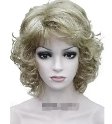 5Color Women Short Dark Brown & Blonde Curly Natural wig Capless Layered Synthetic Hair Wigs