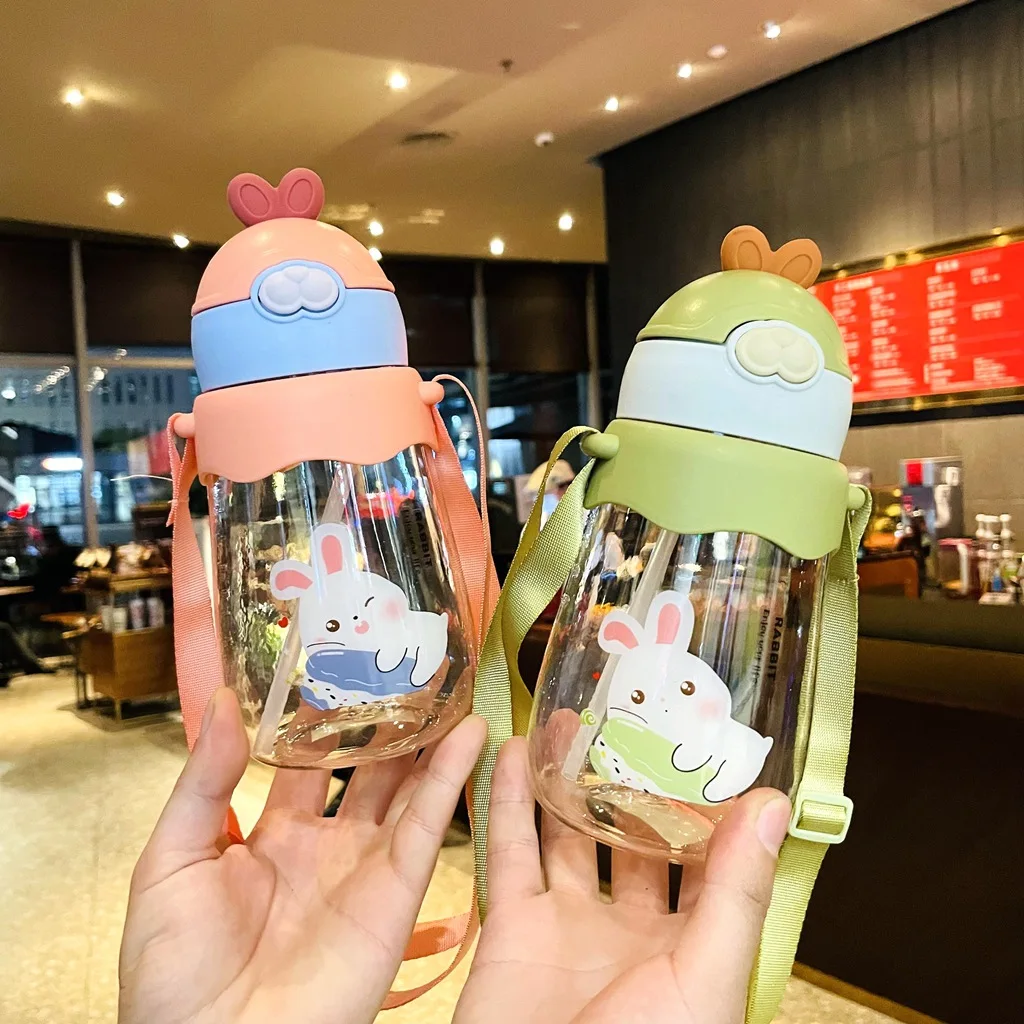 Kids Water Sippy Rabbit 650ML Creative Cartoon Baby Feeding Cups with Straws Leakproof Bottles Outdoor Children Cup