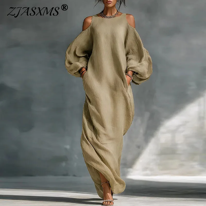 2026 Spring Summer Solid Slim Bodycon Long Dress Womens Sexy O Neck Cold Shoulder Maxi Dress Bohemian Chic Elegant Party Dresses