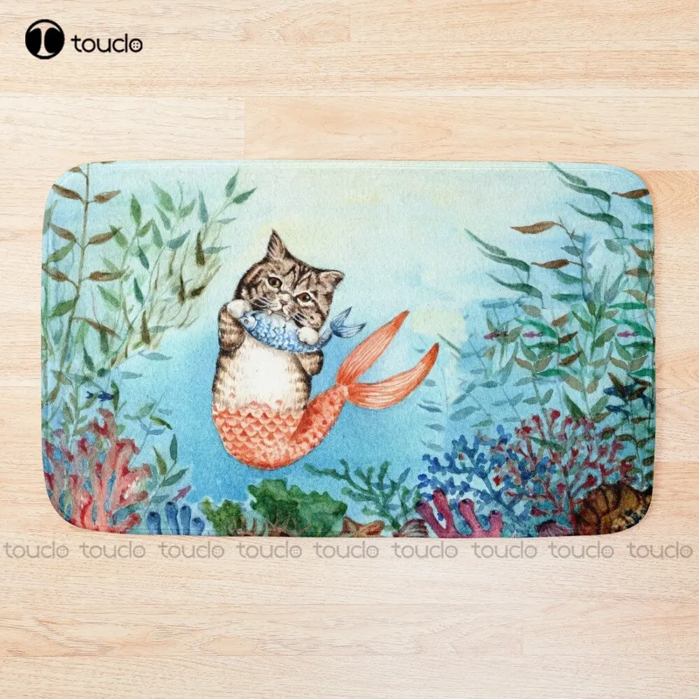 Cute Purrmaid Cat Mermaid  Bath Mat Poster Bathroom Rugs Mat