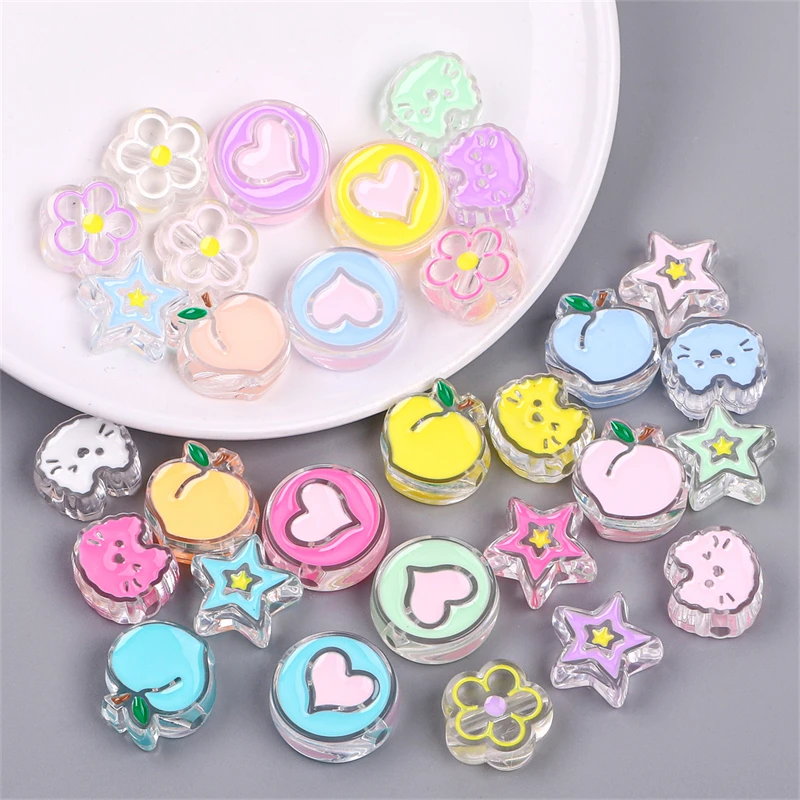 Random Mixed Candy Color Enamel Cats Flower Star Heart Fruit Cute Charm Beads for Necklace Bracelet DIY Jewelry Craft Making - view 5