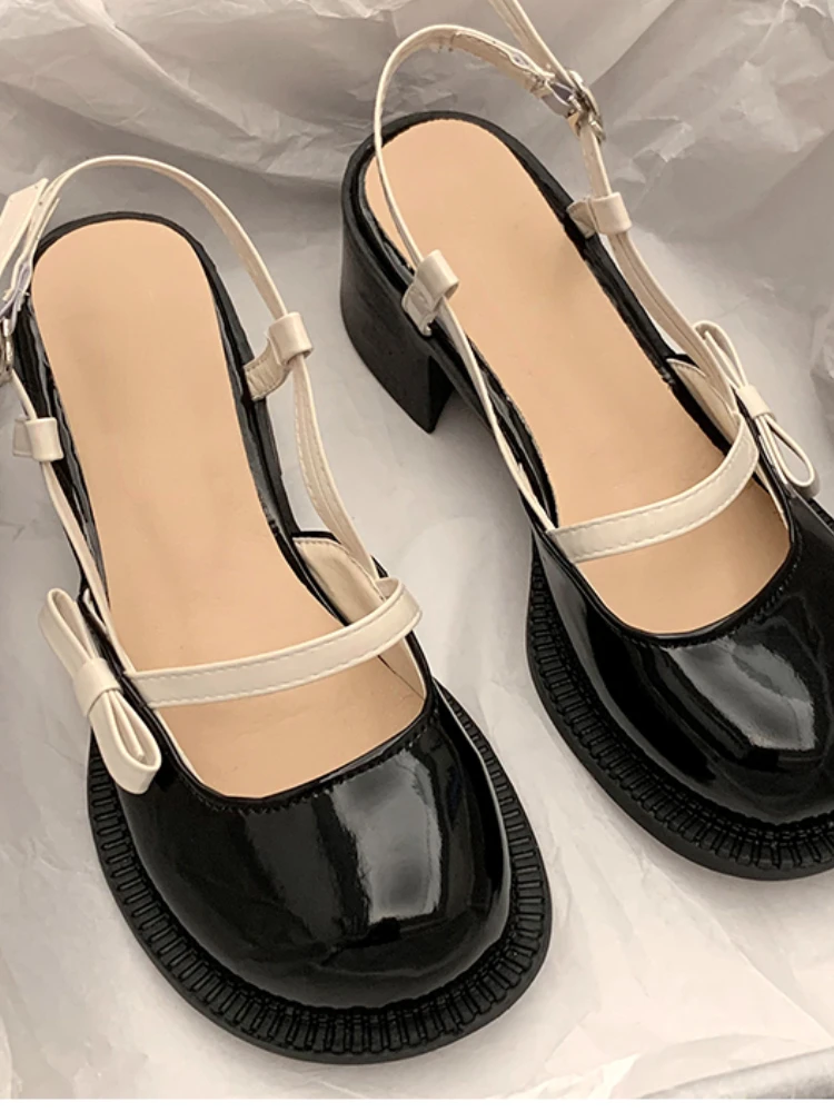 Mary Janes Platform Shoes Buckle Bow Round Toe Sweet Shoes Lolita Hollow Fairy Elegant Sandals Shoes Woman Casual 2022 Summer