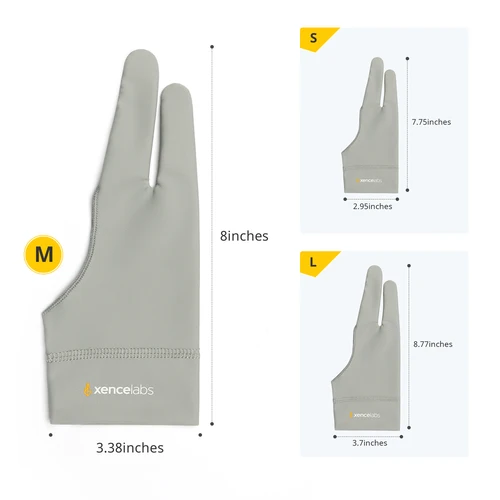 Imagen 2 del producto Guante de artista Xencelabs, guante de dibujo mano izquierda derecha para tableta de dibujo monitor gráfico guante de 2 dedos gris talla S/M/L
