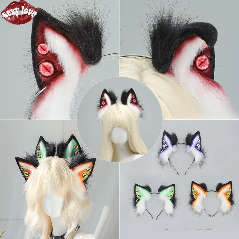 New Punk Wolf Ear Hair Hoop Manga Exhibition Fox Ear Beast Ear COS Prop Decoration Halloween Devil Hair Hoop