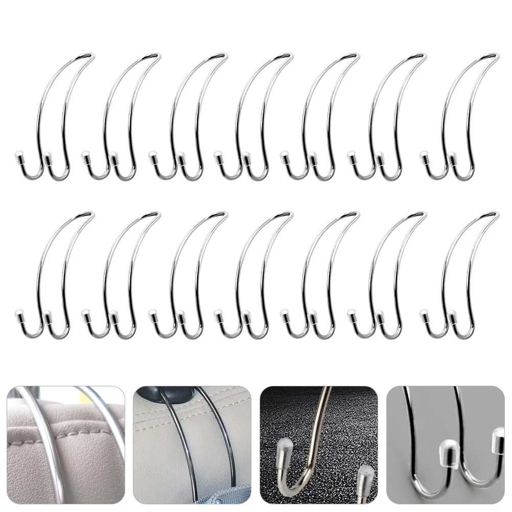 14 Pcs Car Hook Back Seat Hooks Double for Headrest Hangers Auto Storage Stainless Steel