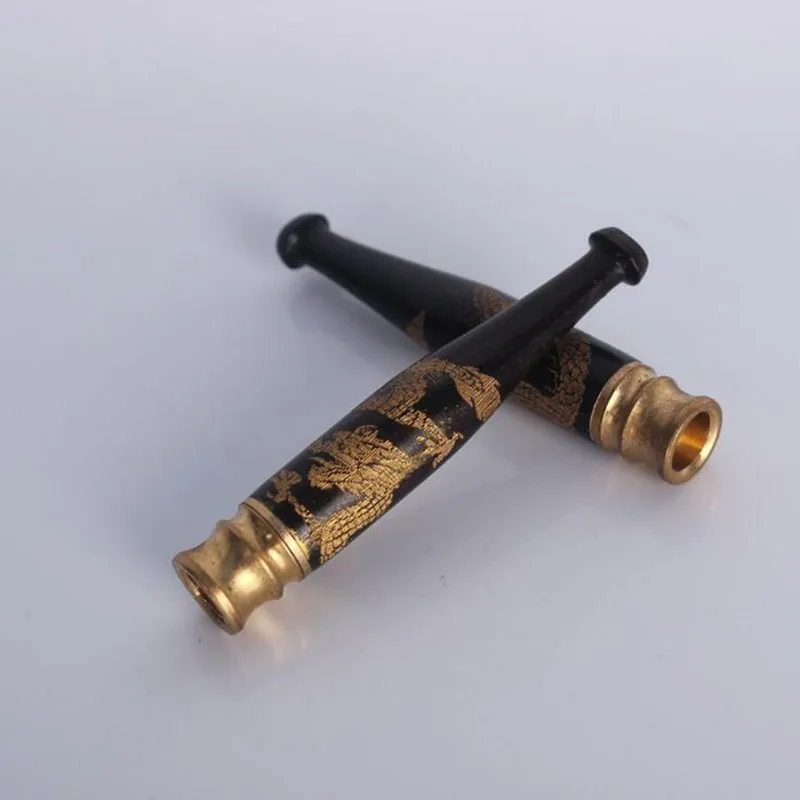 Wooden Tobacco Filter Cigarette Holder Ebony Carving Dragon Smoke Pipe Bit Straight Filter For Men Adults Smoking Use Accessory